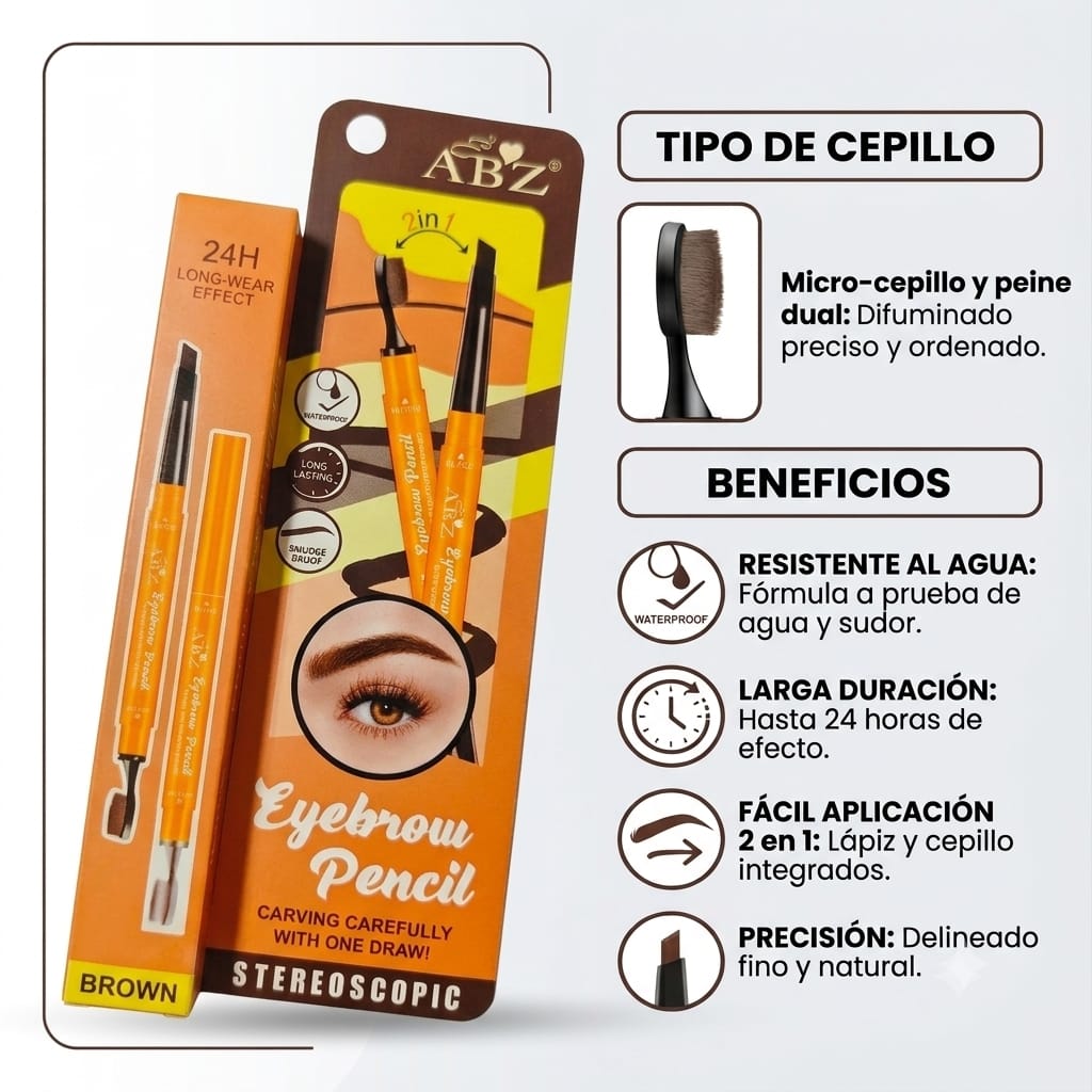Delineador de cejas con cepillo suave de larga duracion